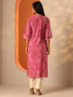 Pink Printed Silk Blend Straight Kurta - Image 3