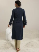 Grey Embroidered Wool Straight Kurta - Image 2