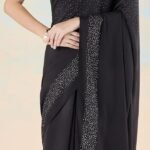 Black liva crepe foil saree - Image 2