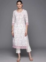 Off White Printed Cotton Straight Kurta